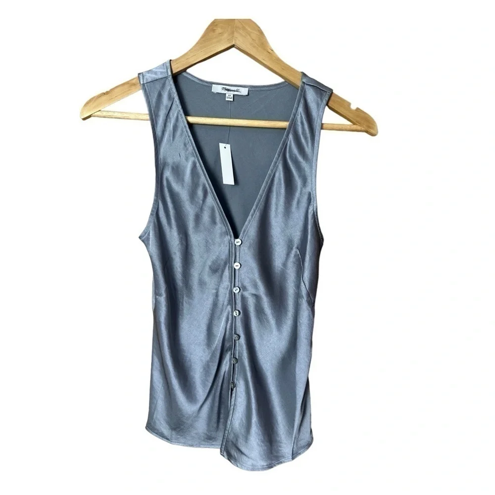 Madewell Satin Cutaway Vest Top Steel Dusk Grey size 0 NWT - Picture 5 of 10
